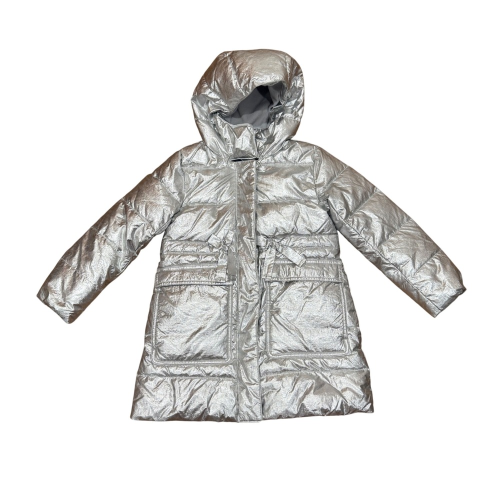 J.Crew Crewcuts Girls Platinum Metallic Silver Winter Puffer Jacket Coat 6-7